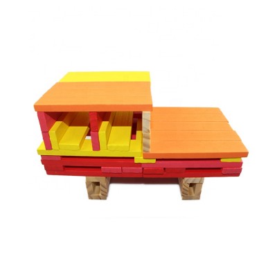 Educational Baby Wooden Toy 50PCS Wooden Train Wooden Building Blocks Wooden Block Puzzle for Kids