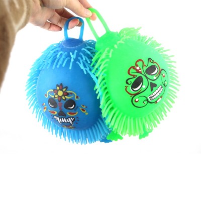 2019 hot selling jumbo monster face tpr light up puffer ball flashing fluffy ball