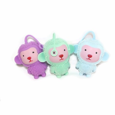 2019 cute puffer monkey animal shaped ball toy with LED light up tpr stress relief toy